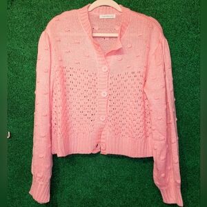 775 New Pink Cardigan Sweater w/Button Detail